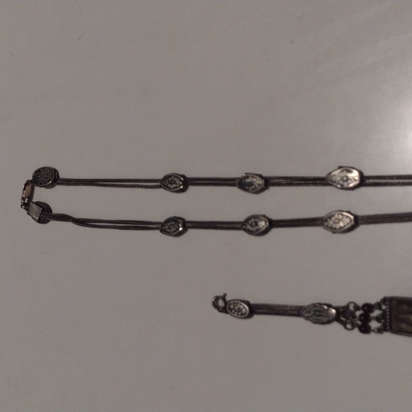 Antique Art Deco Turkish Snake Chain Heavy Silver Metal Necklace Bracelet Set - Picture 4 of 16